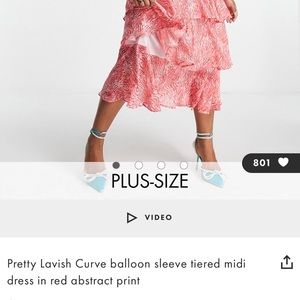 Pretty Lavish Curve balloon sleeve tiered midi dress in red abstract print